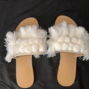 White fluffy sandals